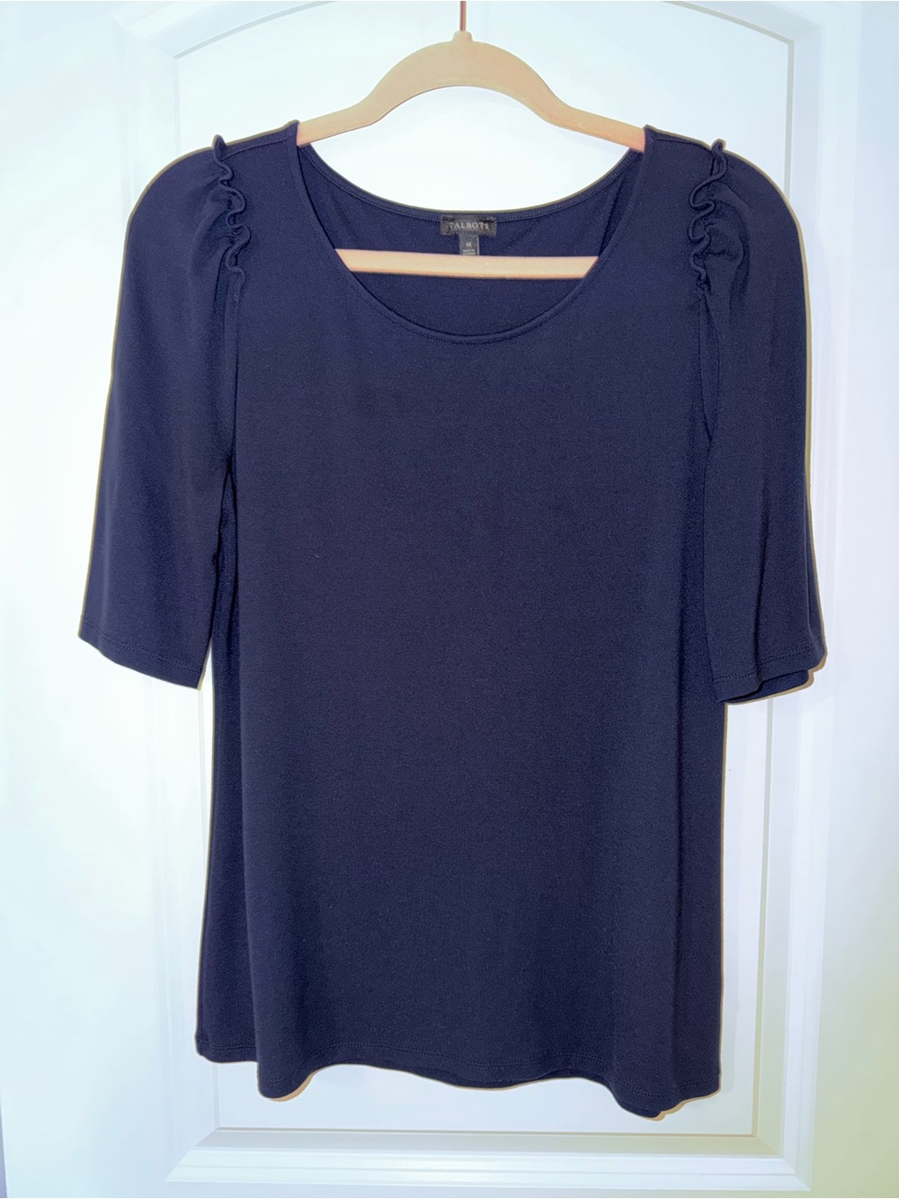 Talbots Navy Tee with Shoulder Ruffle